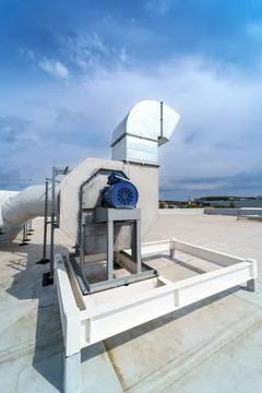 The air conditioning and ventilation system of industrial building on the roof Stock Photos