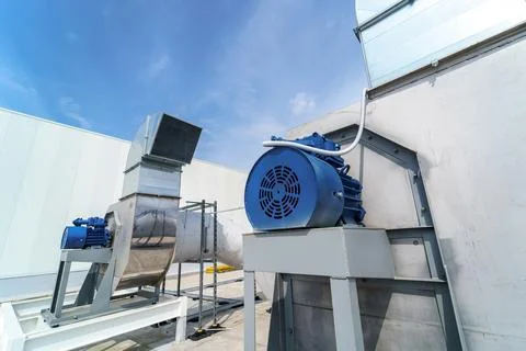 The air conditioning and ventilation system of industrial building on the roof Stock Photos