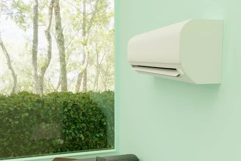 Air conditioning and a view from the window to the street 3d Stock Illustration
