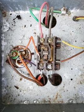 Air conditioning condenser electrical components. Photos