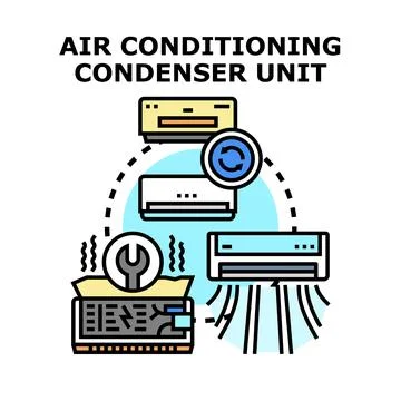 Air conditioning condenser unit system installation and repair Ilustración de archivo