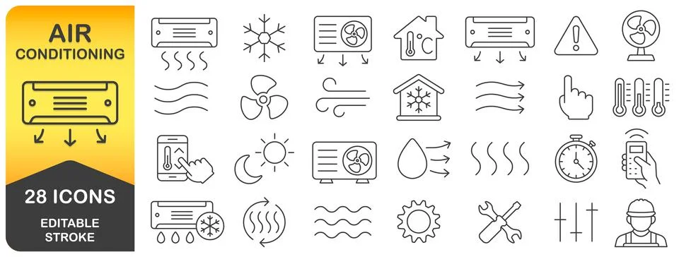 Air Conditioning editable stroke line icon symbol set. Stock Illustration