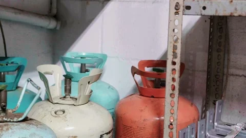 Air conditioning gas bottles empty Stock Footage 132973875