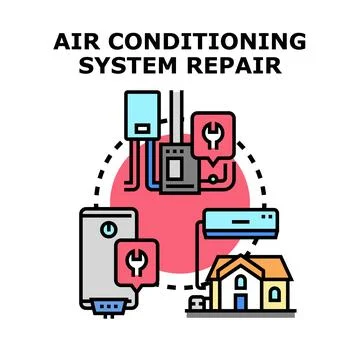Air conditioning heating ventilation system repair maintenance Ilustración de archivo