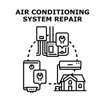 Air conditioning heating ventilation system repair maintenance Stock Illustration