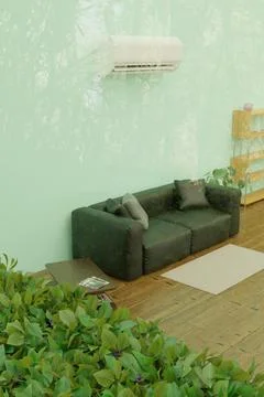 Air conditioning in the house through the window 3d Illustrazione stock