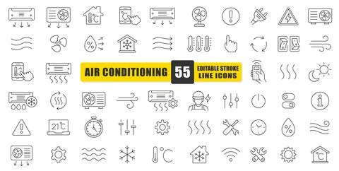 Air Conditioning Line Icon Set Stock Illustration