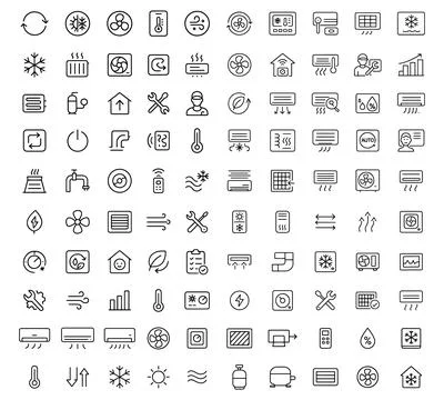 Air conditioning line icons set. HVAC system, temperature, humidifier, heat.. Illustrazione stock