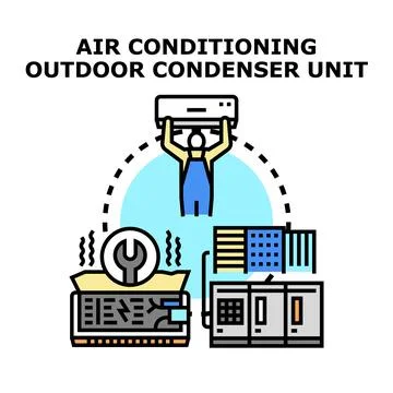 Air conditioning outdoor condenser unit installation maintenance Stock Illustration