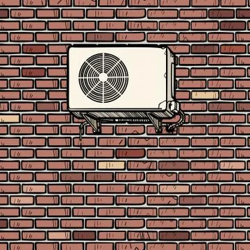 Air conditioning on the outside brick wall of the house Stock Illustration