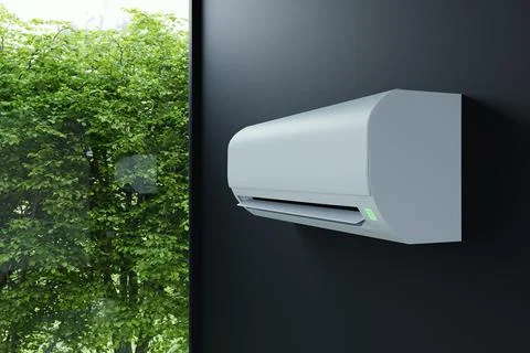 Air conditioning in a room with a window 3d Stock Illustration