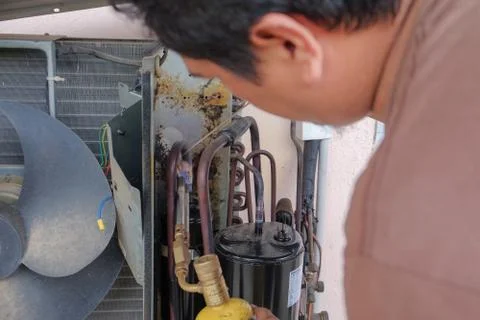 Air conditioning  servicing Stock Photos