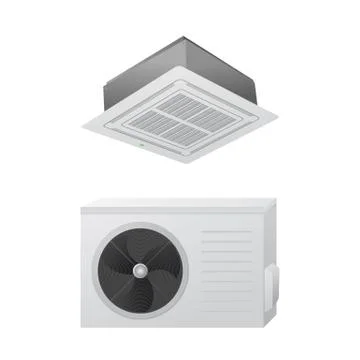 The air conditioning split system. Outdoor and indoor unit. Ilustración de archivo