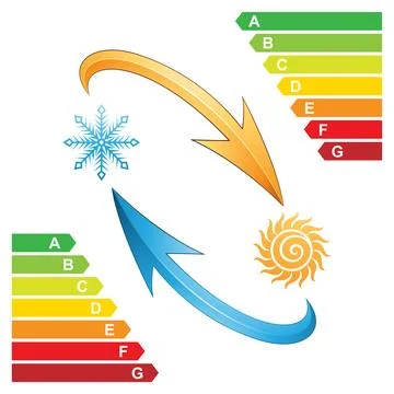 Air Conditioning Symbol with Diagonal Arrows and Energy Class Graphics Stock Illustration