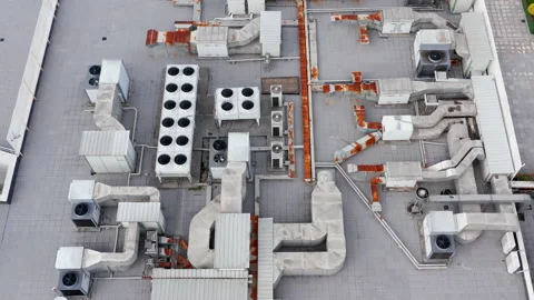 Air conditioning system and ventilation equipment on the roof Stock Footage 151869022