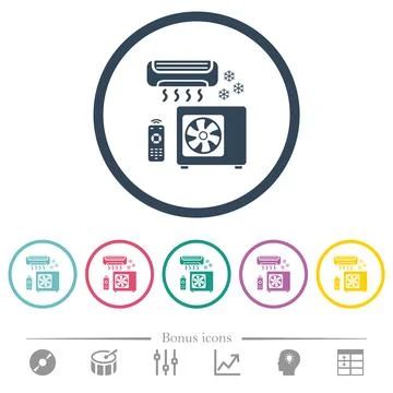 Air conditioning system flat color icons in round outlines Stock Illustration