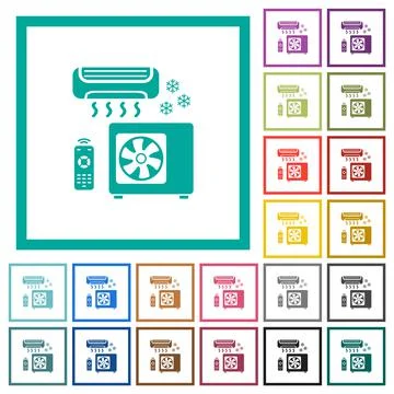 Air conditioning system flat color icons with quadrant frames Stock Illustration