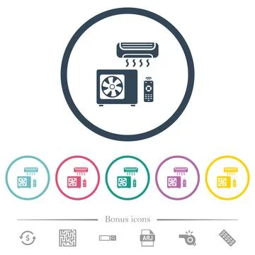 Air conditioning system flat color icons in round outlines Illustrazione stock