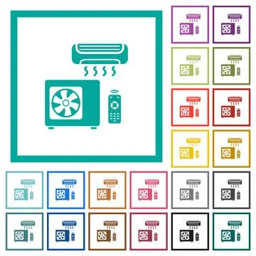 Air conditioning system flat color icons in circle shape outlines Stock Illustration