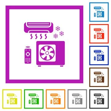 Air conditioning system flat framed icons Illustrazione stock