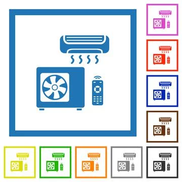 Air conditioning system flat framed icons Illustrazione stock