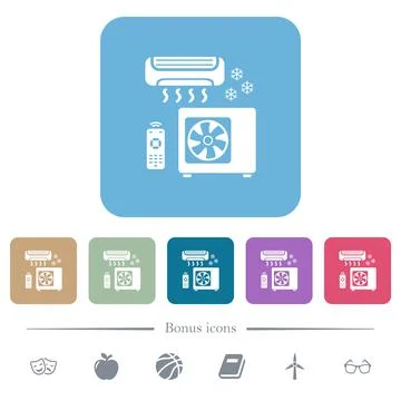 Air conditioning system flat icons on color rounded square backgrounds Stock Illustration