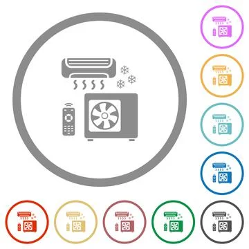 Air conditioning system flat icons with outlines Illustrazione stock