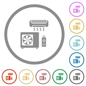 Air conditioning system flat icons with outlines Stock Illustration