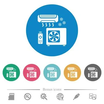 Air conditioning system flat round icons Stock Illustration