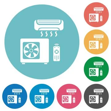 Air conditioning system flat round icons Illustrazione stock