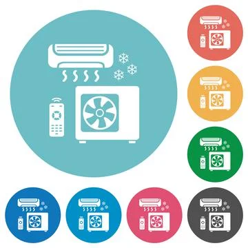 Air conditioning system flat round icons Illustrazione stock