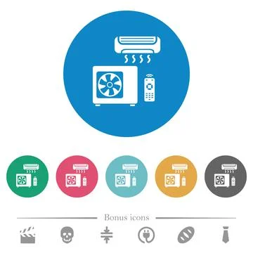 Air conditioning system flat round icons Illustrazione stock
