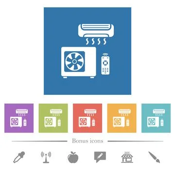 Air conditioning system flat white icons in square backgrounds Illustrazione stock