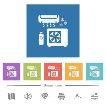 Air conditioning system flat white icons in square backgrounds Illustrazione stock