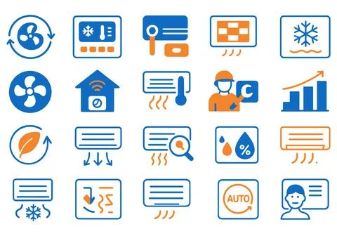 Air conditioning system icon set smart home climate control and temperature.. Stock Illustration
