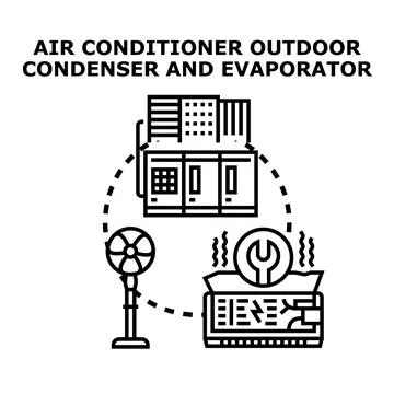 Air conditioning system installation and repair process Ilustración de archivo