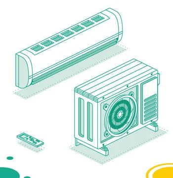 Air Conditioning System. Isometric Outline Concept. Outdoor Unit with Indoor  Stock Illustration