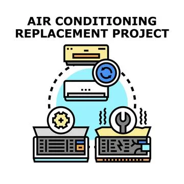 Air conditioning system replacement project vector concept Illustrazione stock