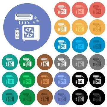 Air conditioning system round flat multi colored icons 库存插图