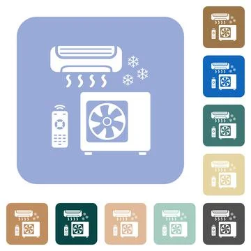 Air conditioning system rounded square flat icons Stock Illustration