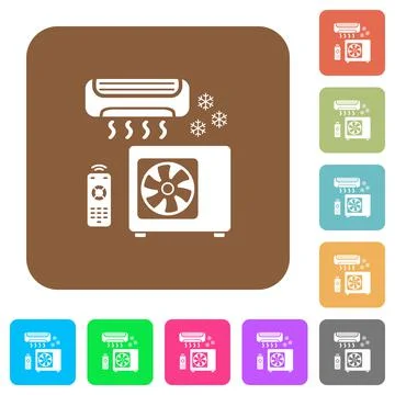 Air conditioning system rounded square flat icons Illustrazione stock