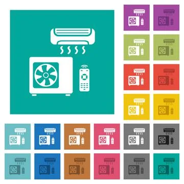 Air conditioning system square flat multi colored icons 库存插图