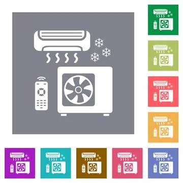 Air conditioning system square flat icons Stock Illustration