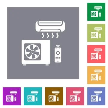 Air conditioning system square flat icons Stock Illustration
