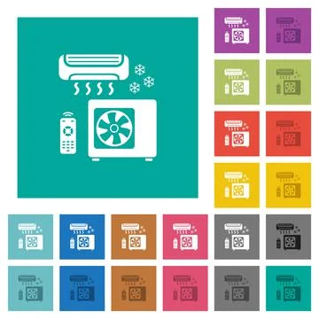 Air conditioning system square flat multi colored icons 库存插图