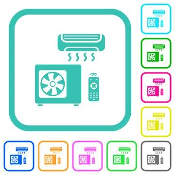 Air conditioning system vivid colored flat icons Stock Illustration