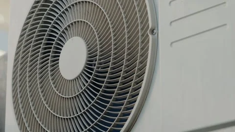Air Conditioning Unit Fan Spinning, Providing Cool Air Relief Stock Footage 346042904