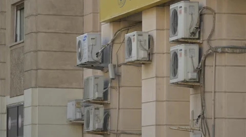 Air conditioning units on a building in Bucharest Stock Footage 57969521