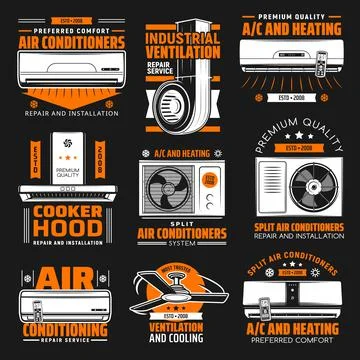 Air conditioning, ventilation service emblems Stock Illustration