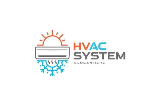 Air conditioning with waves of cold and warm air logo design Stock Illustration
